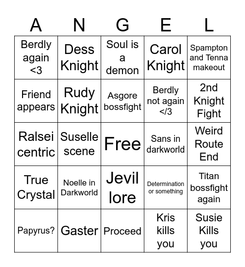 Deltarune Chapter 5 Bingo Card