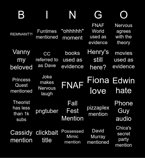 FNAF THEORY BINGO Card