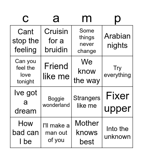 Camp Bingo Card