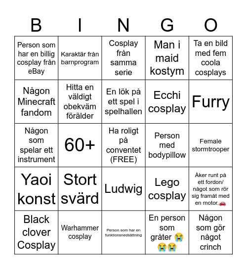 Närcon bingo Card