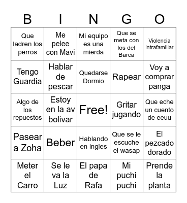 Yucepe Bingo Card