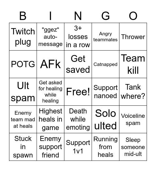 Drunk OW Bingo Card