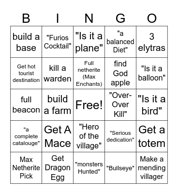 Minecraft Bingo Card