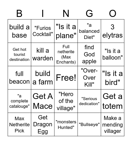 Minecraft Bingo Card