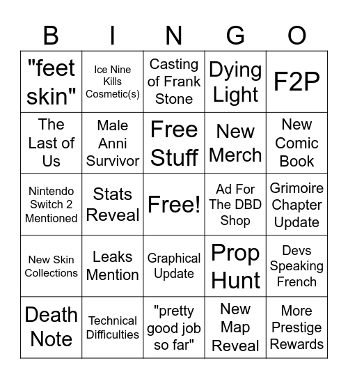 Dead by Daylight - 10 Years Bingo Card