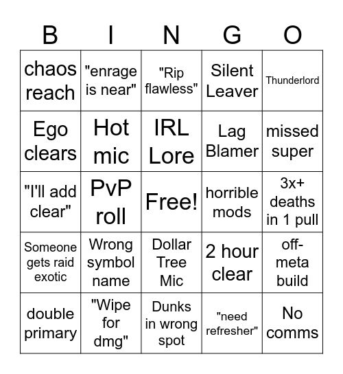 vow lfg Bingo Card