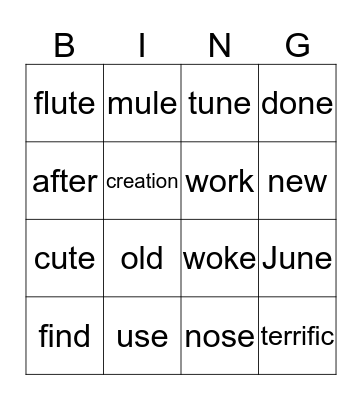 Spelling Words Bingo Card