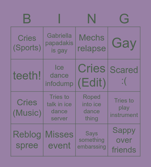 Arden teeth bingo Card