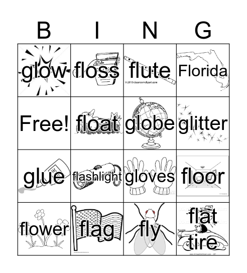 /fl/ and /gl/ bingo Card