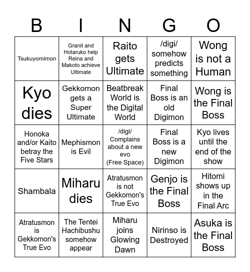 Beatbreak Bingo Card
