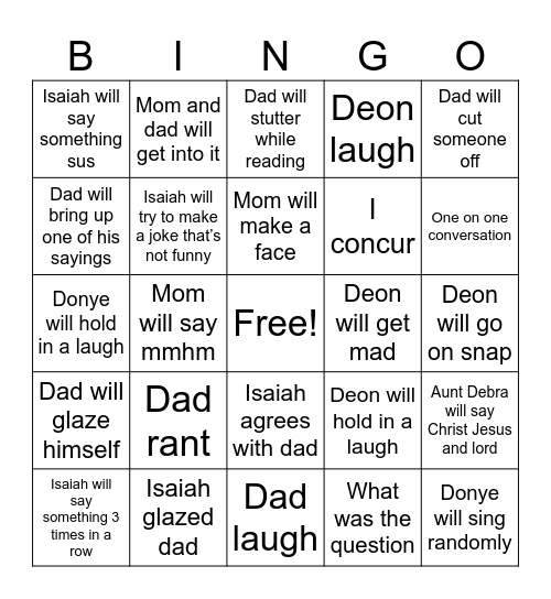Bible study Bingo Card