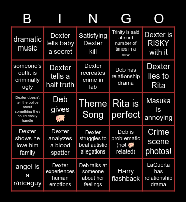 Dexter Season 4 Bingo Card