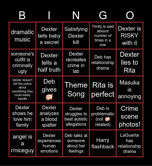 Dexter Season 4 Bingo Card