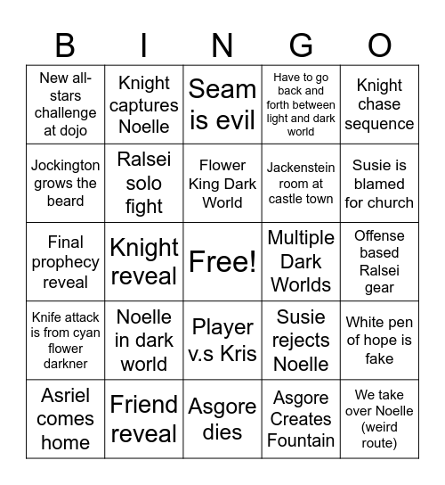 DELTARUNE CHAPTER 5 PREDICTIONS Bingo Card