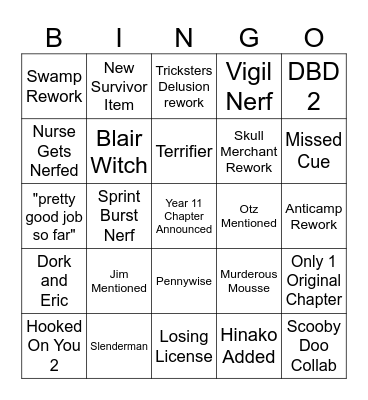 DBD Bingo Card
