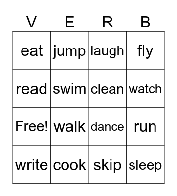 VERBS bingo Card
