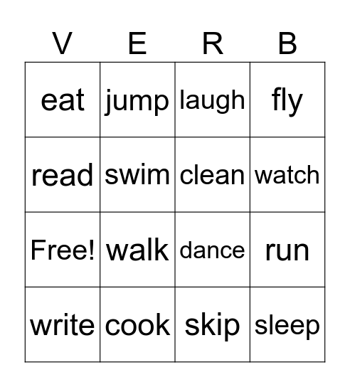 VERBS bingo Card