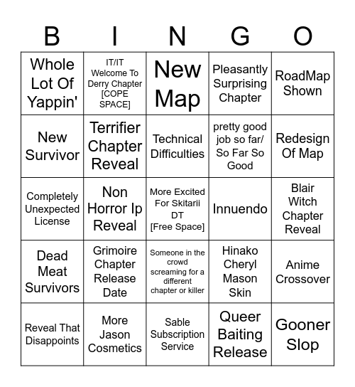 DBD 10th Anniversary Bingo Card