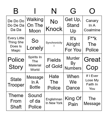 Sting Operation Bingo Card