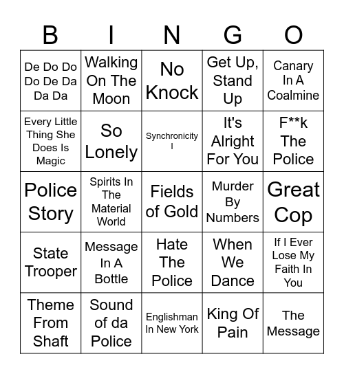 Sting Operation Bingo Card