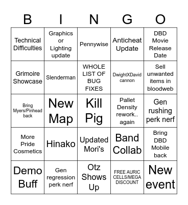 DBD 10 Year Anniversary Bingo Card