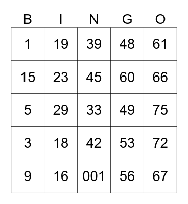 Untitled Bingo Card