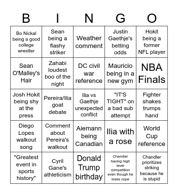 UFC FREEDOM 250 Bingo Card