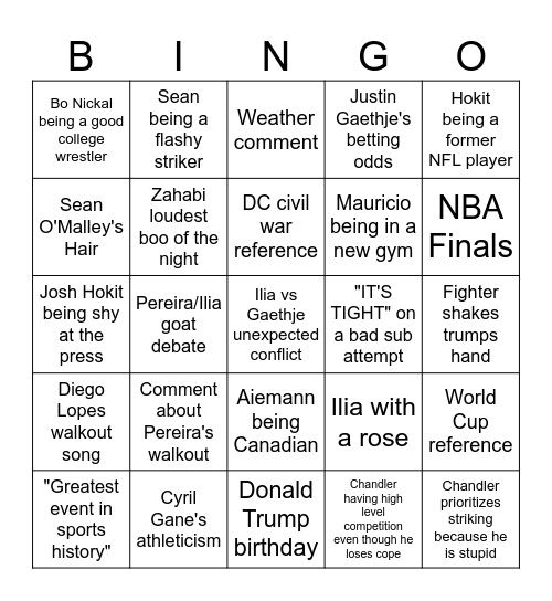 UFC FREEDOM 250 Bingo Card