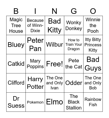 Children's Books and Characters Bingo Card