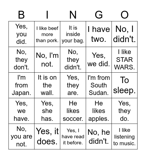 Please Come Here!?! Bingo Card