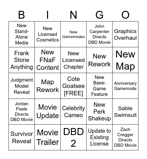 Dead by Daylight - 10 Year Stream Bingo Card