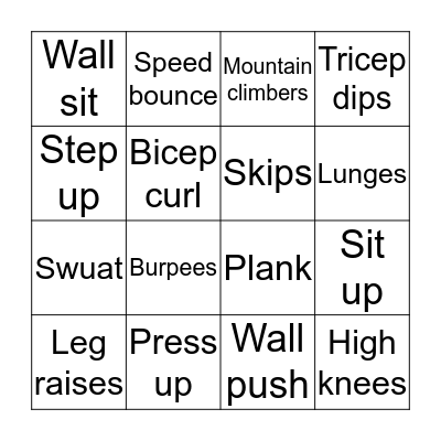 Fitness Bingo Card