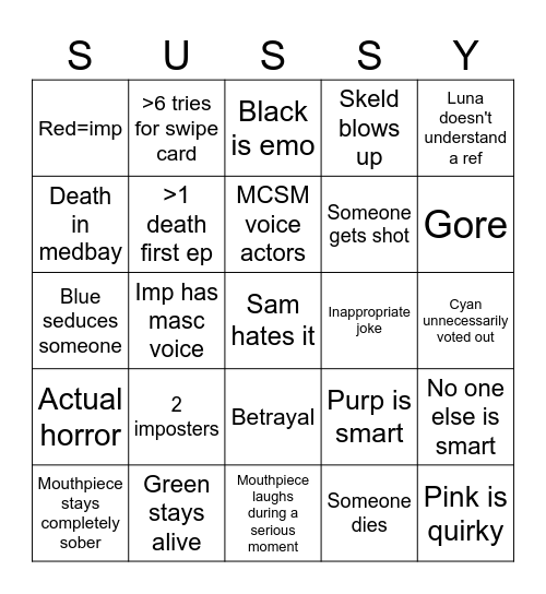 AMONG US SHOW Bingo Card