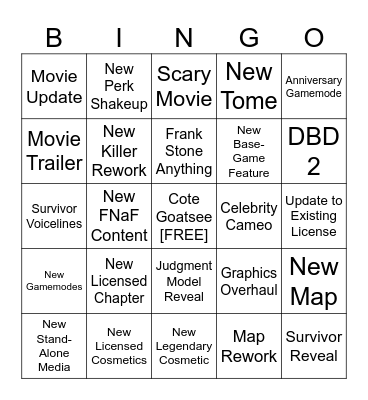Dead by Daylight Year 10 Stream V2 Bingo Card