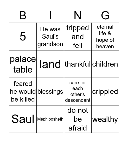 DAVID  AND  MEPHIBOSHETH Bingo Card