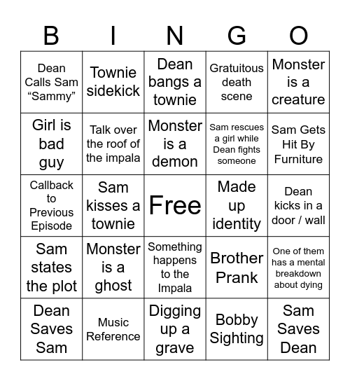 Supernatural Bingo Card