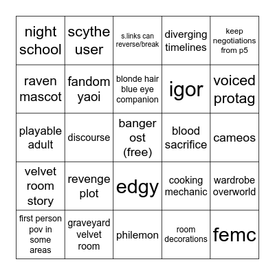 persona 6 predictions Bingo Card