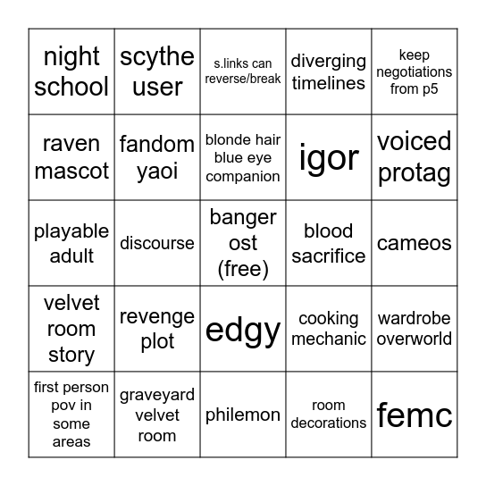 persona 6 predictions Bingo Card