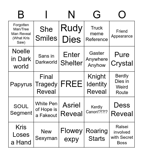 DELTARUNE Chapter 5 BINGO Card