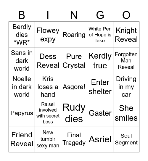 Deltarune Chapter 5 bingo Card