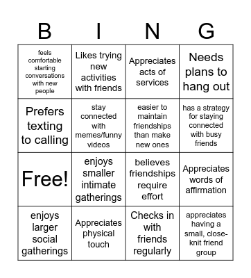 Making and Maintaining Friendships Bingo Card