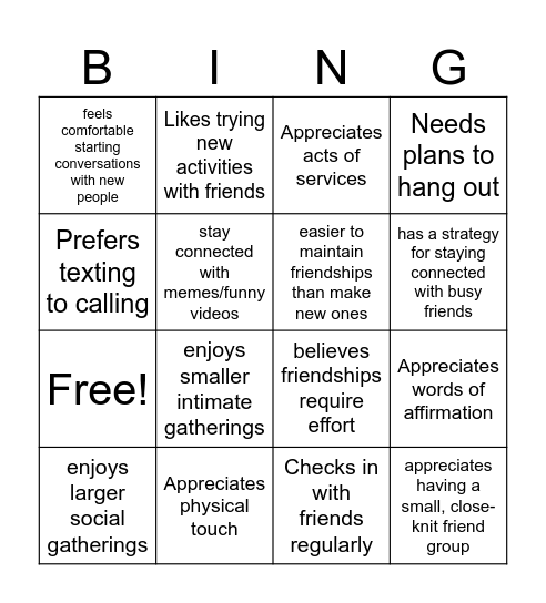Making and Maintaining Friendships Bingo Card