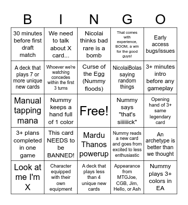 MTG Marvel EA Bingo Card