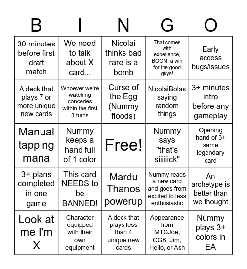 MTG Marvel EA Bingo Card