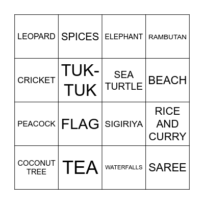 SRI LANKA BINGO Card