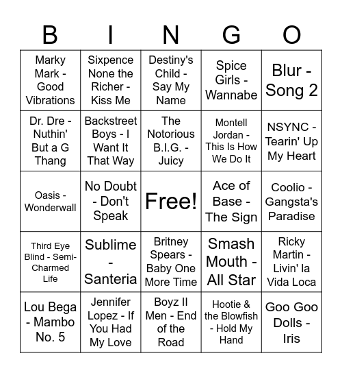 90's Bingo Card