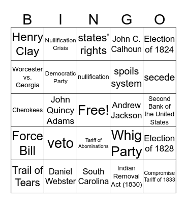 Age of Jackson  Bingo Card