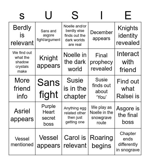 Deltarune chapter 5 Bingo Card