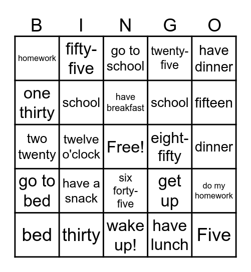 Boost Up 3: Unit 5: Time Bingo Card