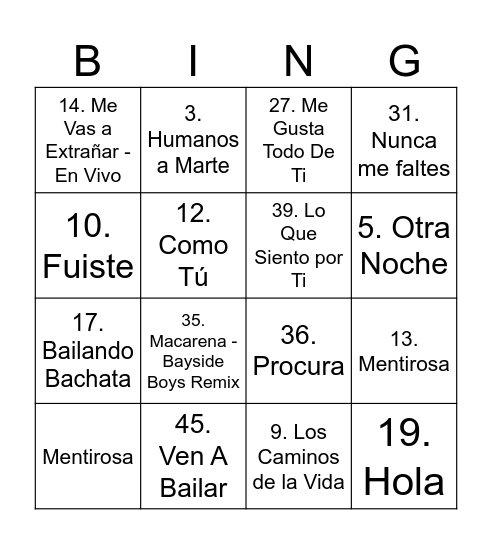 BINGO MUSICAL Bingo Card